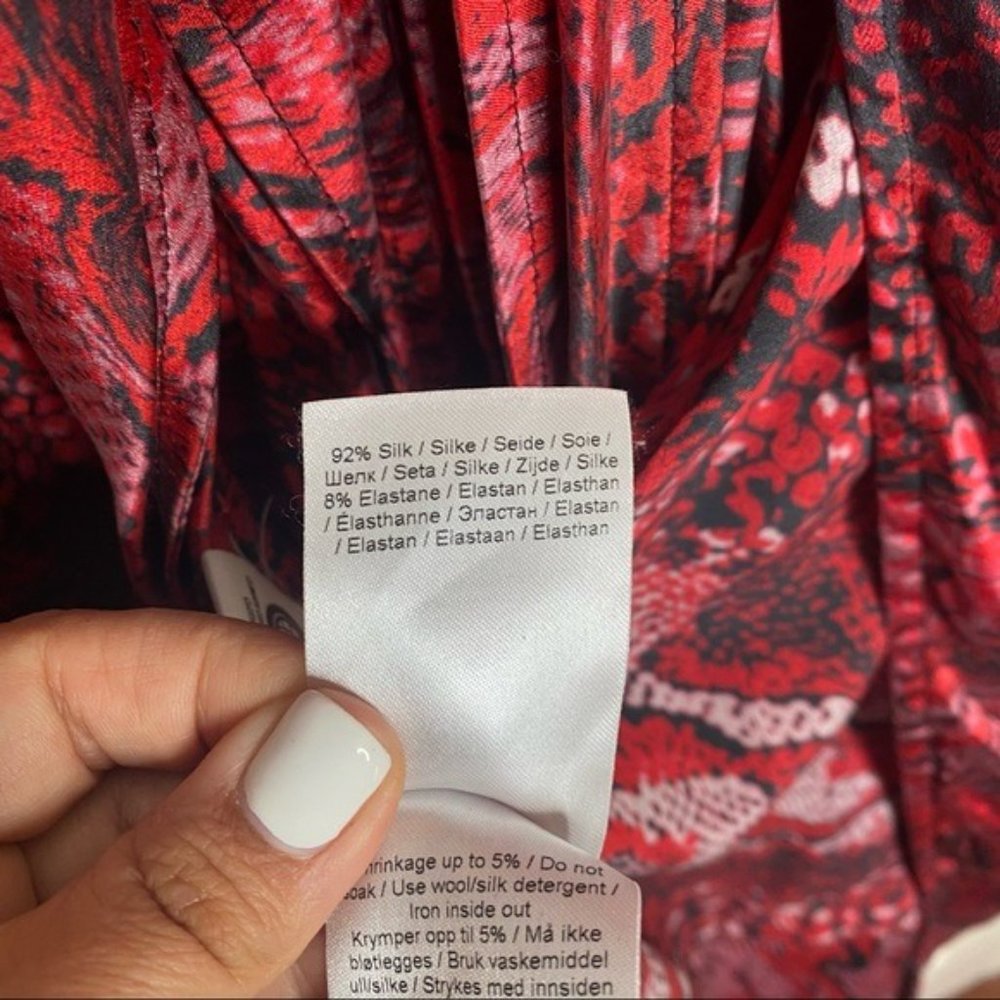 GANNI Printed Satin Long Sleeve Wrap Dress - Picture 8 of 9